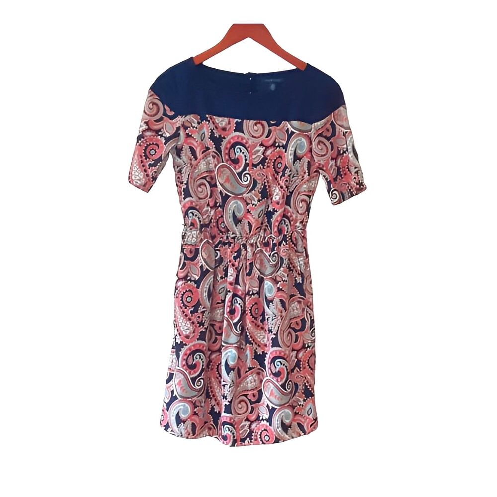 Tommy Hilfiger Navy Salmon Paisley Dress XS Boat Neck Preppy Clean Girl NWT - Picture 2 of 9